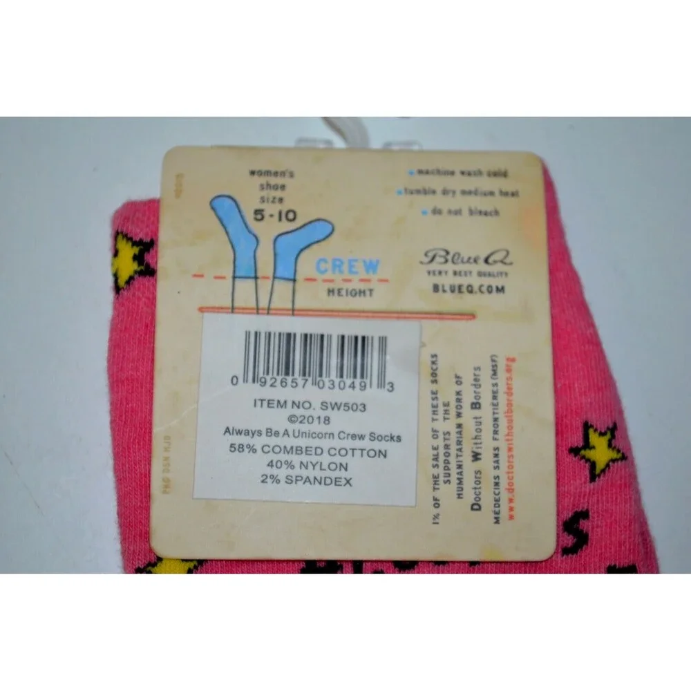 Blue Q Always Be Yourself Or Unicorn One Pair Crew Socks NEW Pink Cotton Blend